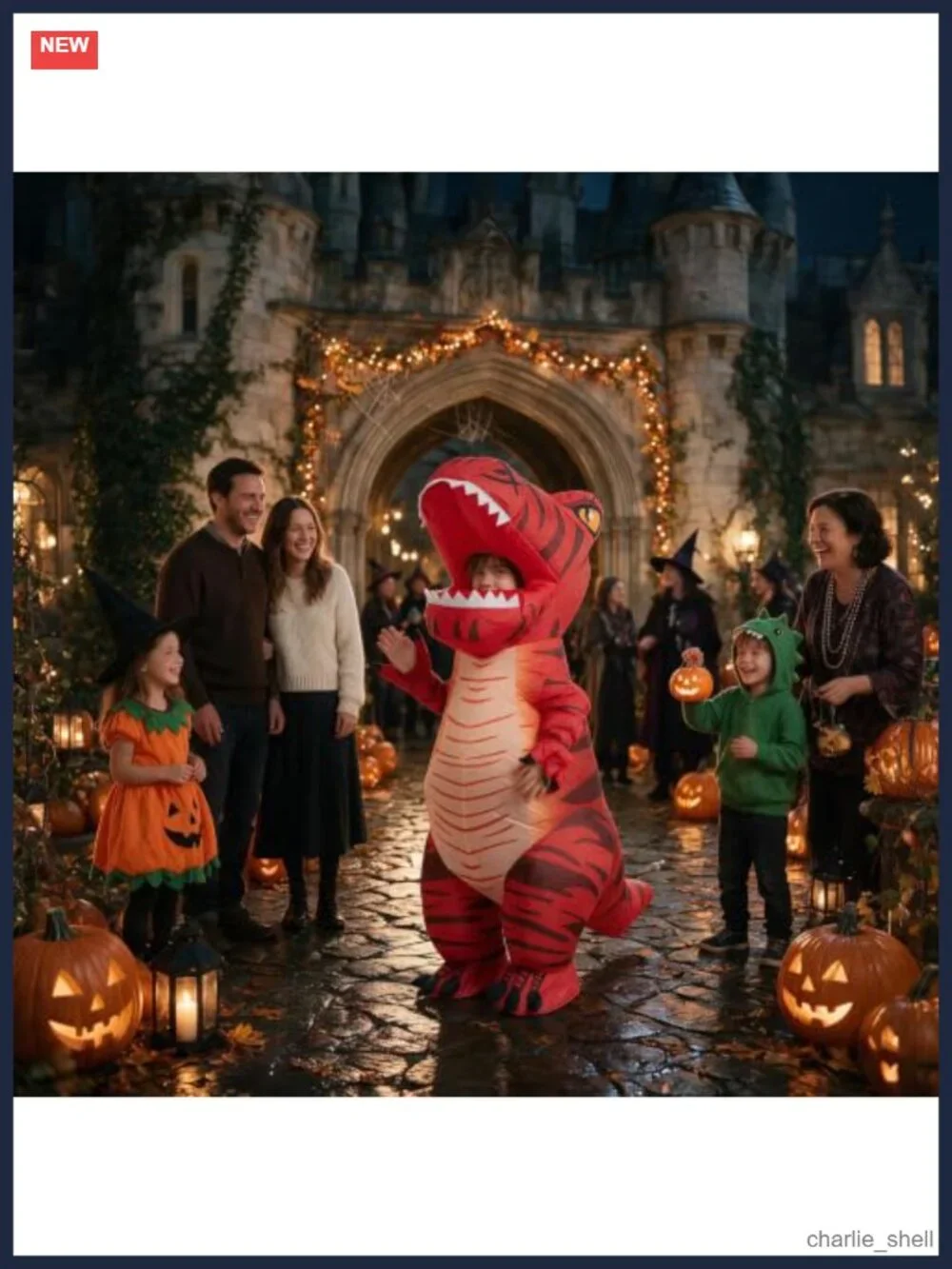 Inflatable Dinosaur Costume Kids Blow Up Full Body T-Rex Suit Halloween